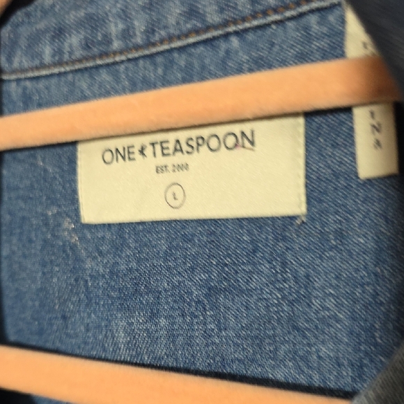 One Teaspoon Womens Future Blue Silve Grunge Denim Oversized Shirt Sz L - Picture 6 of 7